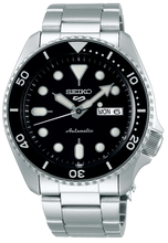 Load image into Gallery viewer, Seiko 5 Sports Automatic Black Dial Silver Steel Strap Watch For Men - SRPD57K1