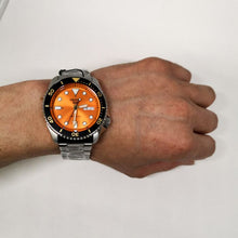 Load image into Gallery viewer, Seiko 5 Sports Automatic Orange Dial Silver Steel Strap Watch For Men - SRPD59K1