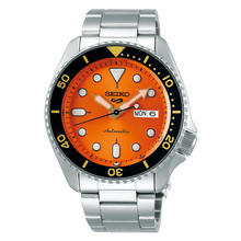 Load image into Gallery viewer, Seiko 5 Sports Automatic Orange Dial Silver Steel Strap Watch For Men - SRPD59K1