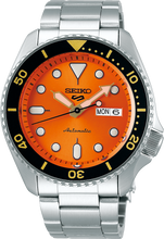 Load image into Gallery viewer, Seiko 5 Sports Automatic Orange Dial Silver Steel Strap Watch For Men - SRPD59K1