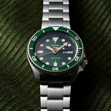 Load image into Gallery viewer, Seiko 5 Sports Automatic Analog Green Dial Silver Steel Strap Watch For Men - SRPD63K1