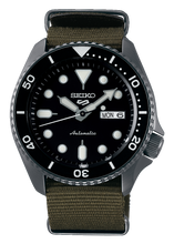 Load image into Gallery viewer, Seiko 5 Sport Automatic Black Dial Green Nylon Strap Watch For Men - SRPD65K4