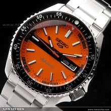 Load image into Gallery viewer, Seiko 5 Sports Double Hurricane Retro Orange Dial Silver Steel Strap Watch For Men - SRPK11K1