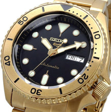Load image into Gallery viewer, Seiko 5 Sports Automatic Black Dial Gold Steel Strap Watch For Men - SRPK18