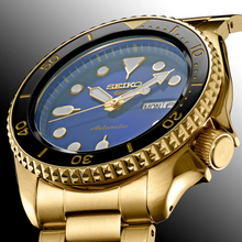 Load image into Gallery viewer, Seiko 5 Sports US Special Edition Automatic Blue Dial Gold Steel Strap Watch For Men - SRPK20