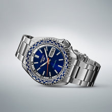Load image into Gallery viewer, Seiko 5 Sports Petrol Blue Checker Flag Special Edition Blue Dial Silver Steel Strap Watch For Men - SRPK65K1