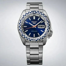 Load image into Gallery viewer, Seiko 5 Sports Petrol Blue Checker Flag Special Edition Blue Dial Silver Steel Strap Watch For Men - SRPK65K1