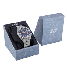 Load image into Gallery viewer, Seiko 5 Sports Petrol Blue Checker Flag Special Edition Blue Dial Silver Steel Strap Watch For Men - SRPK65K1