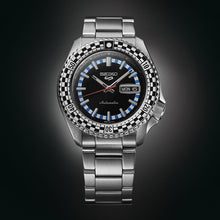 Load image into Gallery viewer, Seiko 5 Sports Checker Flag Special Edition Black Dial Silver Steel Strap Watch For Men - SRPK67K1
