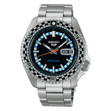 Load image into Gallery viewer, Seiko 5 Sports Checker Flag Special Edition Black Dial Silver Steel Strap Watch For Men - SRPK67K1
