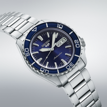 Load image into Gallery viewer, Seiko 5 Sports Automatic Blue Dial Silver Steel Strap Watch for Men - SRPK97K1
