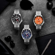 Load image into Gallery viewer, Seiko 5 Sports GMT Automatic Orange Dial Silver Steel Strap Watch For Men - SSK005K1