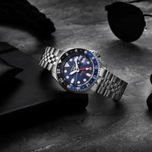 Load image into Gallery viewer, Seiko 5 Sports GMT SKX Automatic Blueberry Dial Silver Steel Strap Watch For Men - SSK003K1