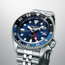 Load image into Gallery viewer, Seiko 5 Sports GMT SKX Automatic Blueberry Dial Silver Steel Strap Watch For Men - SSK003K1