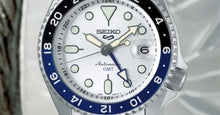 Load image into Gallery viewer, Seiko 5 Sports SKX GMT Automatic Sky Blue Dial Silver Steel Strap Watch For Men - SSK033K1