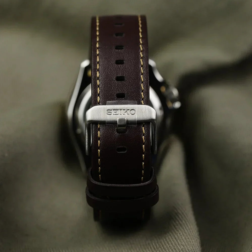 Seiko 5 Sports SKX GMT Automatic Mocha Black Dial Brown Leather Strap Watch For Men - SSK036K1