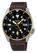 Load image into Gallery viewer, Seiko 5 Sports SKX GMT Automatic Mocha Black Dial Brown Leather Strap Watch For Men - SSK036K1