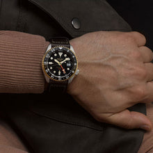 Load image into Gallery viewer, Seiko 5 Sports SKX GMT Automatic Mocha Black Dial Brown Leather Strap Watch For Men - SSK036K1