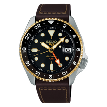 Load image into Gallery viewer, Seiko 5 Sports SKX GMT Automatic Mocha Black Dial Brown Leather Strap Watch For Men - SSK036K1