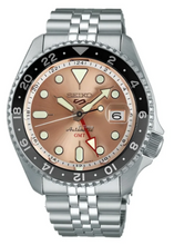 Load image into Gallery viewer, Seiko 5 Sports GMT Thong Sia Limited Edition Brown Dial Silver Steel Strap Watch for Men - SSK043K1