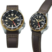 Load image into Gallery viewer, Seiko 5 Sports SKX GMT Automatic Mocha Black Dial Brown Leather Strap Watch For Men - SSK036K1
