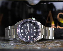 Load image into Gallery viewer, Seiko 5 Sports Automatic Day Date Black Dial Silver Steel Strap Watch for Men - SRPD55K1