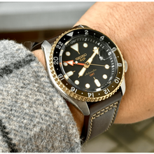 Load image into Gallery viewer, Seiko 5 Sports SKX GMT Automatic Mocha Black Dial Brown Leather Strap Watch For Men - SSK036K1