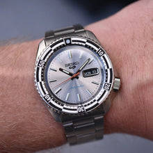 Load image into Gallery viewer, Seiko 5 Sports Special Edition Silver Dial Silver Steel Strap Watch For Men - SRPK09K1
