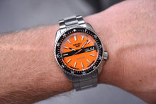 Load image into Gallery viewer, Seiko 5 Sports Double Hurricane Retro Orange Dial Silver Steel Strap Watch For Men - SRPK11K1