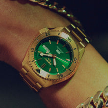Load image into Gallery viewer, Seiko 5 Sports HUF Limited Edition Green Dial Gold Steel Strap Watch For Men - SRPJ20