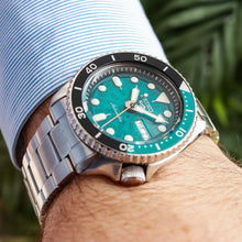 Load image into Gallery viewer, Seiko 5 Sports SKX Skeleton Green Dial Silver Steel Strap Watch For Men - SRPJ45K1