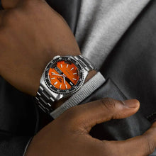Load image into Gallery viewer, Seiko 5 Sports Double Hurricane Retro Orange Dial Silver Steel Strap Watch For Men - SRPK11K1