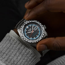 Load image into Gallery viewer, Seiko 5 Sports Checker Flag Special Edition Black Dial Silver Steel Strap Watch For Men - SRPK67K1