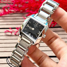Load image into Gallery viewer, Tissot T Wave Black Dial Silver Steel Strap Watch for Women - T02.1.285.52