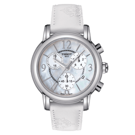 Tissot Dressport Chronograph Mother of Pearl Dial White Leather Strap Watch for Women - T050.217.17.117.00