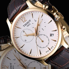 Load image into Gallery viewer, Tissot T Classic Tradition Chronograph White Dial Brown Leather Strap Watch For Men - T063.617.36.037.00