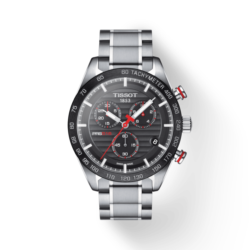 Tissot T Sport PRS 516 Chronograph Black Dial Silver Steel Strap Watch For Men - T100.417.11.051.01
