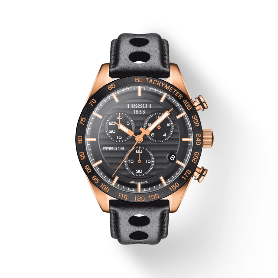 Tissot PRS 516 Chronograph Black Dial Black Leather Strap Watch For Men - T100.417.36.051.00