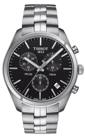 Tissot T Classic PR 100 Chronograph Black Dial Silver Steel Strap Watch for Men - T101.417.11.051.00
