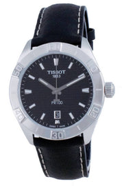 Tissot PR 100 Sport Quartz Black Dial Black Leather Strap Watch For Men - T101.610.16.051.00