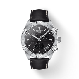 Tissot PR 100 Sport Quartz Chronograph Black Dial Black Leather Strap Watch For Men - T101.617.16.051.00