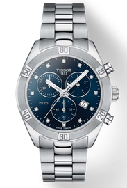 Tissot PR 100 Sport Chic Chronograph Diamonds Blue Dial Silver Steel Strap Watch for Women - T101.917.11.046.00