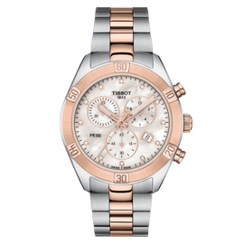 Tissot PR 100 Sport Chic Chronograph Diamonds Mother of Pearl Dial Two Tone Steel Strap Watch for Women - T101.917.22.116.00