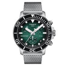 Load image into Gallery viewer, Tissot Seastar 1000 Chronograph Green Dial Silver Mesh Bracelet Watch For Men - T120.417.11.091.00