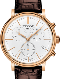 Tissot Carson Premium Chronograph White Dial Brown Leather Strap Watch For Men - T122.417.36.011.00