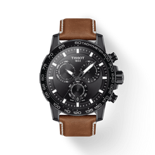 Load image into Gallery viewer, Tissot Supersport Chrono Black Dial Brown Leather Strap Watch for Men - T125.617.36.051.01