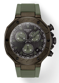 Tissot T Race Chronograph Black Dial Green Rubber Strap Watch for Men - T141.417.37.061.02