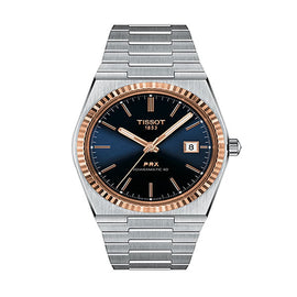 Tissot PRX Powermatic 80 Automatic 18K Gold Blue Dial Silver Steel Strap Watch for Men - T931.407.41.041.00