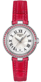 Tissot Bellissima Small Lady Diamonds Mother of Pearl Dial Red Leather Strap Watch For Women - T126.010.66.113.00
