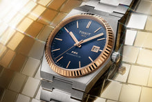 Load image into Gallery viewer, Tissot PRX Powermatic 80 Automatic 18K Gold Blue Dial Silver Steel Strap Watch for Men - T931.407.41.041.00